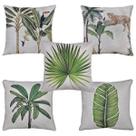 Kit 5 Almofadas Linho Estampadas Planta Folha Animal 43x43