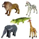 Kit 5 Animais Da Savana Em Vinil, DB Play, Bonecos Safari Selva Crianças +3 Anos