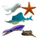 Kit 5 Animais Marinhos De Borracha Brinquedo Infantil Mar Piscina Praia Banho Crianças