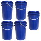 Kit 5 Baldes 22 Litros Azul Atóxico Alimentício c/ Tampa Lacre Hermética e Alça Plástica
