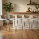 Kit 5 Banco Banqueta Estrutura Prata Bar Bistrô Balcão Cozinha Lanchonete Encosto Junco Cappuccino 70cm Itagold