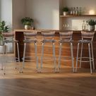 Kit 5 Banco Banqueta Estrutura Prata Bar Bistrô Balcão Cozinha Lanchonete Encosto Junco Cappuccino 70cm Itagold