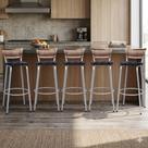 Kit 5 Banco Banqueta Estrutura Prata Bar Bistrô Balcão Cozinha Lanchonete Encosto Junco Cappuccino 70cm Itagold