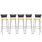 Kit 5 Banco Banqueta Estrutura Prata Bar Bistrô Balcão Cozinha Lanchonete Encosto Junco Preto 70cm Itagold