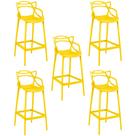 Kit 5 Banqueta Alta Allegra com Encosto Design Cozinha/Bancada - Amarelo