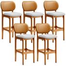 Kit 5 Banquetas Alta Bar Cozinha Jantar Betta L02 Imbuia material sintético Whisky Linho Cinza - Lyam Decor