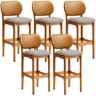 Kit 5 Banquetas Alta Betta Imbuia Whisky Linho Bege