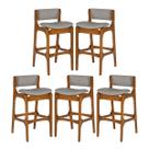 Kit 5 Banquetas Alta Ella em Madeira Estofada Facto Cinza Claro L96 RMI Kit 5 Banquetas Alta Ella em Madeira Estofada Facto Cinza Claro L96 RMI