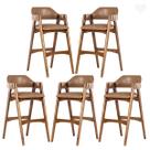 Kit 5 Banquetas Alta em Madeira Lua Estofada material sintético Caramelo L85 RMI