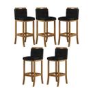 Kit 5 Banquetas Alta Encosto Estofado 38x102 Cm Turim Madeira Maciça Amêndoa Suede Preto CCS