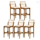 Kit 5 Banquetas Alta para Balcão Lisboa Encosto Rattan Madeira Imbuia Linho Bege M58 RMI