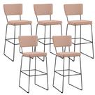 Kit 5 Banquetas Alta Para Cozinha Sala De Jantar Base em Aço Fixa Allana L02 Linho Rosê - Lyam Decor