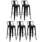 Kit 5 Banquetas Altas Industriais Pretas em Aço 76cm com Encosto Modelo Iron Tolix