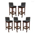 Kit 5 Banquetas Média de Madeira Maciça Nice com Encosto Matelassê Suede Cinza CCS Kit 5 Banquetas Média de Madeira Maciça Nice com Encosto Matelassê Suede Cinza CCS