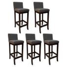 Kit 5 Banquetas Média de Madeira para Bancada Capuccino Melody Suede Cinza