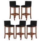 Kit 5 Banquetas Média Encosto Estofado 38x90Cm Espanha Madeira Maciça Castanho Suede Preto CCS