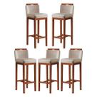 Kit 5 Banquetas Média para Bancada Gourmet 38x92 Cm Líbia Madeira Maciça Suede Bege CCS