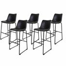 Kit 5 Banquetas Munich Estofadas Pretas Com Encosto 74cm Base Metálica