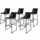 Kit 5 Banquetas Munich Estofadas Pretas com Encosto 74cm Base Metálica