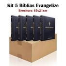 Kit 5 Bíblia Sagrada Brochura Preta - Evangelização - Textos Coloridos Letra Média