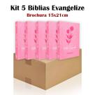 Kit 5 Bíblia Sagrada Brochura Rosa - Evangelização - Textos Coloridos Letra Média