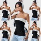 Kit 5 Blusa Blusinha Feminina sem alça Casual Faixa Bicolor Fenda Lateral