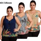 Kit 5 Blusas Alça larga Feminina Soltinhas Senhoras Liganete Malha Fria .
