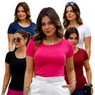 KIT 5 Blusas Feminina Manga Curta Básica Em Viscose Qualidade KIT 5 Blusas Feminina Manga Curta Básica Em Viscose Qualidade