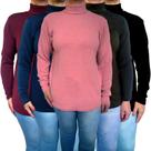 Kit 5 Blusas Femininas Cacharrel Manga Longa Soltinhas Lisas Cores Sortidas Malha Crepe Pp Plus Size