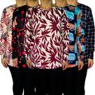 Kit 5 Blusas Femininas G. Careca Manga Longa Soltinhas Estampas Sortidas Malha Crepe Pp ao Plus Size Kit 5 Blusas Femininas G. Careca Manga Longa Soltinhas Estampas Sortidas Malha Crepe Pp ao Plus Size