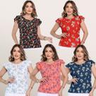 Kit 5 Blusinhas Crepinho Social Feminina Estampas Lindas