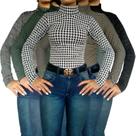 Kit 5 Blusinhas Femininas Gola Cacharrel Manga Longa Justas Peças Sortidas Jacquard Pp ao Plus Size