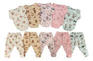Kit 5 Bodies M/longa E 5 Calças Canelado Bebê Menina Alyaht -