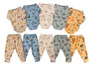 Kit 5 Bodies M/longa E 5 Calças Canelado Bebê Menino Alyaht -