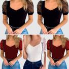 Kit 5 Body Blusinha Canelada Manga Princesa Curta Tule Poa
