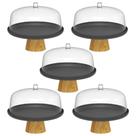 Kit 5 Boleiras com Tampa 25cm Pé Bambu Prato para Bolo Torta