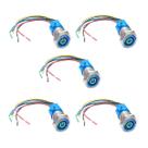 Kit 5 Botão on/off Led Azul 12v 24v Inox 22mm Trava+Chicote