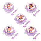 Kit 5 Bowl Com Tampa e Colher Plástica Lilas My Little Pony 500ml Livre de BPA Plasvale