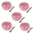Kit 5 Bowl Com Tampa e Colher Plástica Rosa 500ml Livre de BPA Plasvale