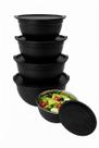 Kit 5 Bowls de Aço Inox Preto com Tampas Pretas Tigelas Empilháveis para Cozinha, Preparo e Armazenamento