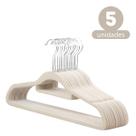 Kit 5 Cabides em Veludo Premium Antideslizante para Roupas Calça com Gancho Cromado Giratório