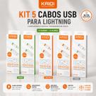 Kit 5 Cabos Lightning Original Kaidi Reforçado Carregamento Rápido e Dados Turbo para iOS