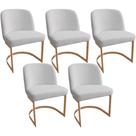Kit 5 Cadeiras De Jantar Cléo Base Ouro Fosco Linho Bouclé Off White - Nexta Casa