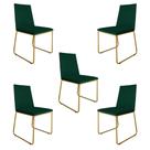 Kit 5 Cadeiras de Jantar Estofada Lille Base Gold Veludo Verde - Montanaris Decor Kit 5 Cadeiras de Jantar Estofada Lille Base Gold Veludo Verde - Montanaris Decor