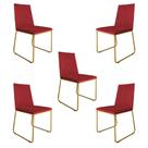Kit 5 Cadeiras de Jantar Estofada Lille Base Gold Veludo Vermelho - Montanaris Decor Kit 5 Cadeiras de Jantar Estofada Lille Base Gold Veludo Vermelho - Montanaris Decor