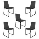 Kit 5 Cadeiras de Jantar Estofada Lille Base Preta Veludo Cinza - Montanaris Decor Kit 5 Cadeiras de Jantar Estofada Lille Base Preta Veludo Cinza - Montanaris Decor