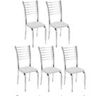 Kit 5 Cadeiras de Jantar Lara cromada para cozinha Assento material sintético branco - Aurora Line