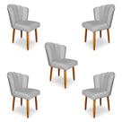 Kit 5 Cadeiras de Jantar Pétala Estofada Pés Palito Veludo Cinza - Montanaris Decor