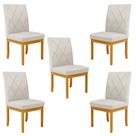 Kit 5 Cadeiras de Sala de Jantar Estofadas Gomes Madeira Maciça Linho Off White G78 - Gran Belo