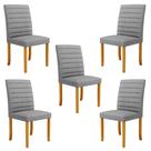 Kit 5 Cadeiras de Sala de Jantar Estofadas Veiga Madeira Maciça Linho Cinza G78 - Gran Belo